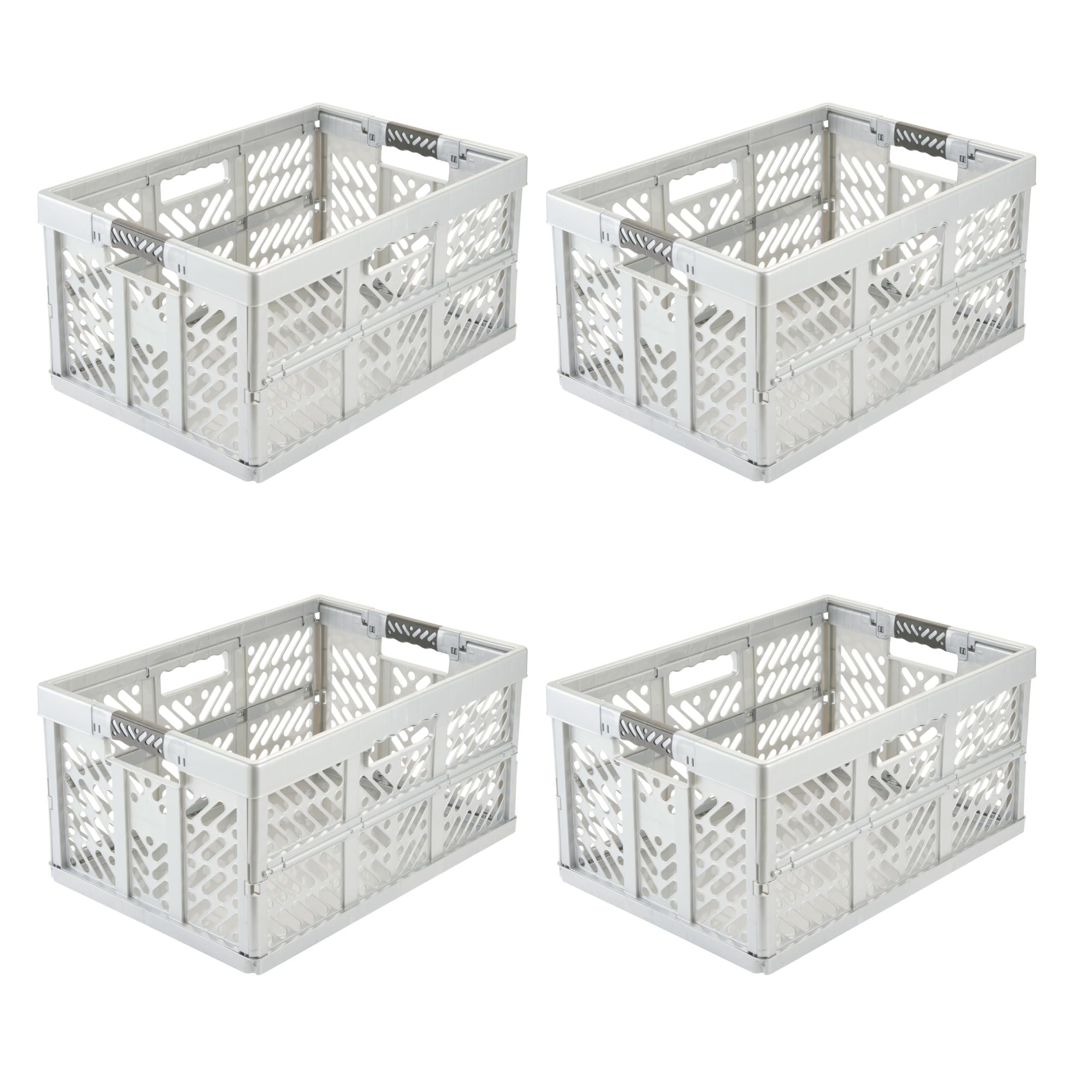 keeeper ben 4x Stabile Profi-Klappbox mit Soft-Touch Griffen, 45 l, Bis 50 kg Tragkraft, Robust und leicht, 54 x 37 x 28 cm, Silber (Light Silver)