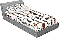 Vista 88 de Lunarable Grey Fitted Sheet & Pillow Sham Set, Pattern with Random Footprints Paw Traces Pet Legs Friendly Cats and Dogs, Decorative Printed 3 Piece