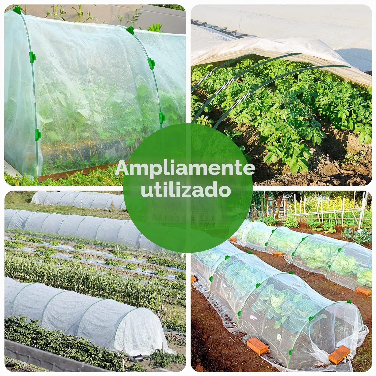 36 piezas de arcos de túnel de plantación de 43 cm de diámetro, túnel de película flexible para lechos elevados, varillas de fibra de vidrio con 30 tubos de conexión de metal y 18 clips de red