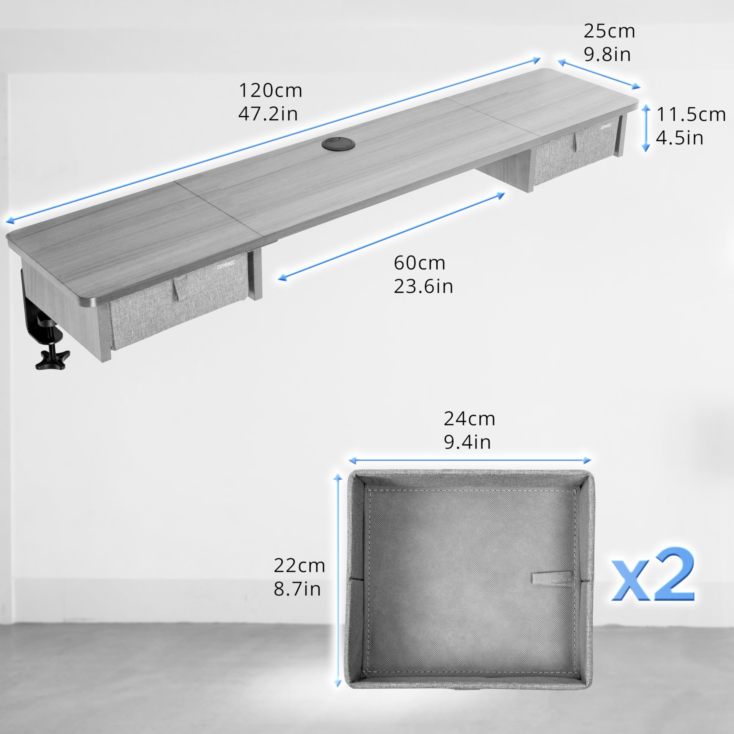 Duronic DD2 GY 120 cm DeskTop Grigio con 2 cassetti | Compatibile con tutti i Desk Top da 120 cm | Accessorio per scrivania | Professionale estetico e organizzato | Superficie per sollevare lo schermo