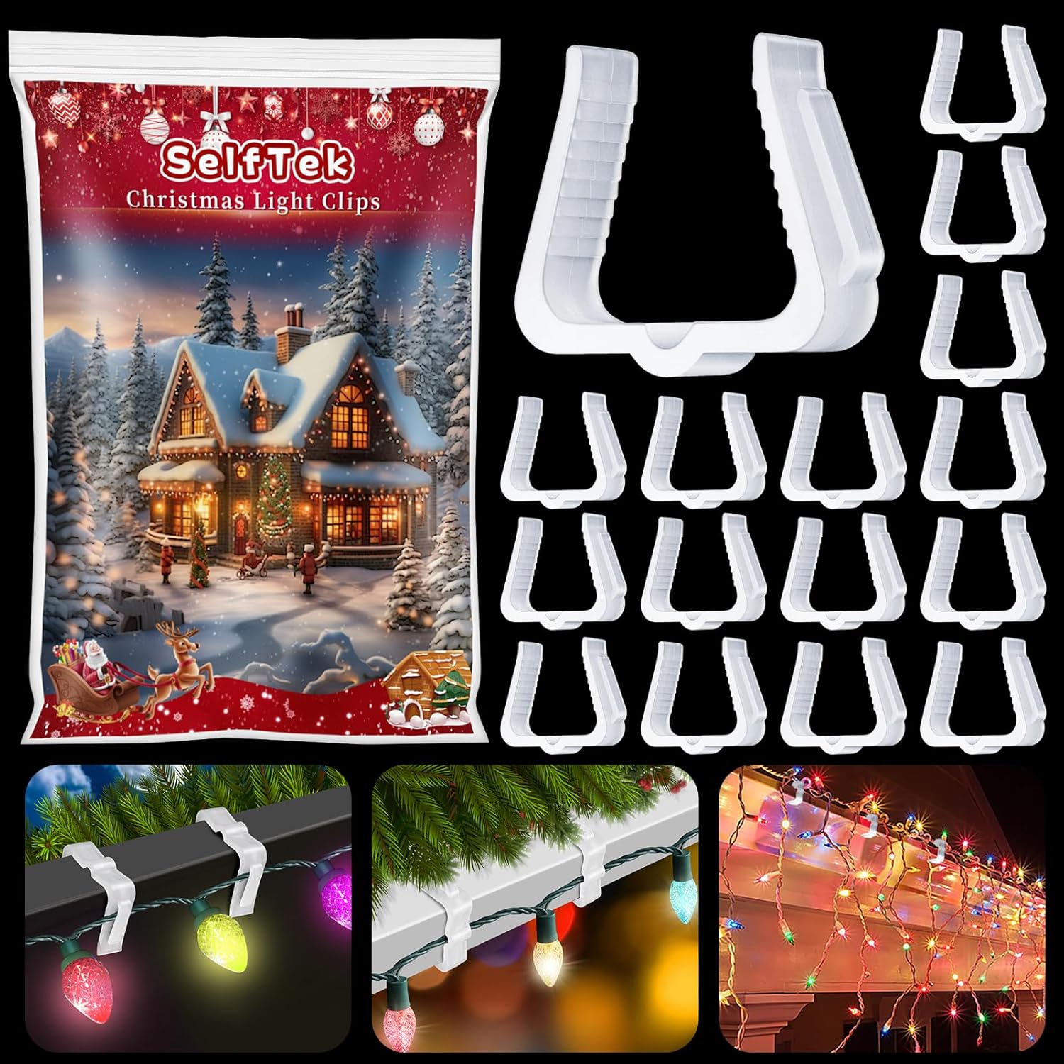 SelfTek 60 Pcs Christmas Light Clips Hooks, 1 5/8" Fascia
