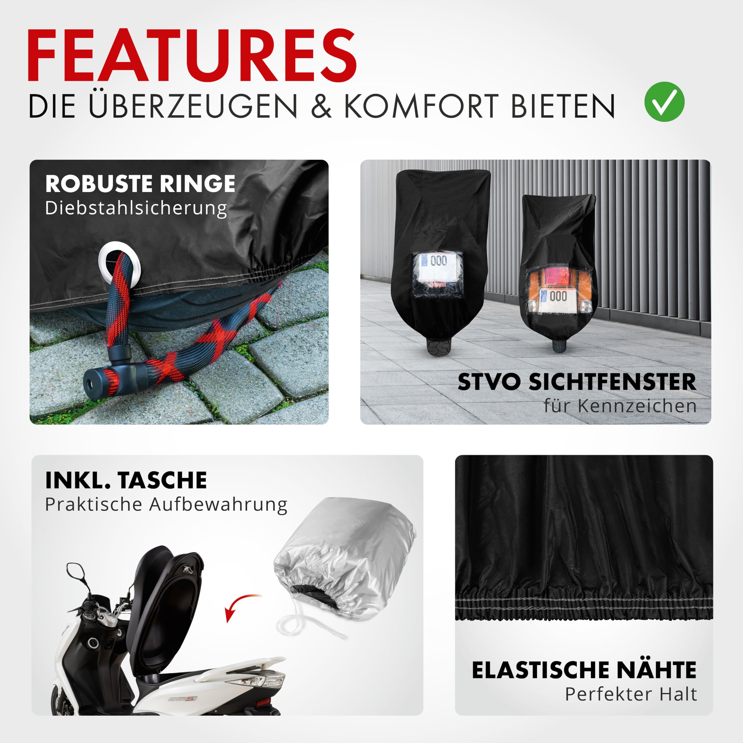 WALSER Premium Motorrad Abdeckplane S, Auszeichnung Sehr Gut* Abdeckplane wasserdicht, Vespa Abdeckplane aus PVC, Outdoor Motorrad Plane, Zubehör, schwarz 185x90x110 cm