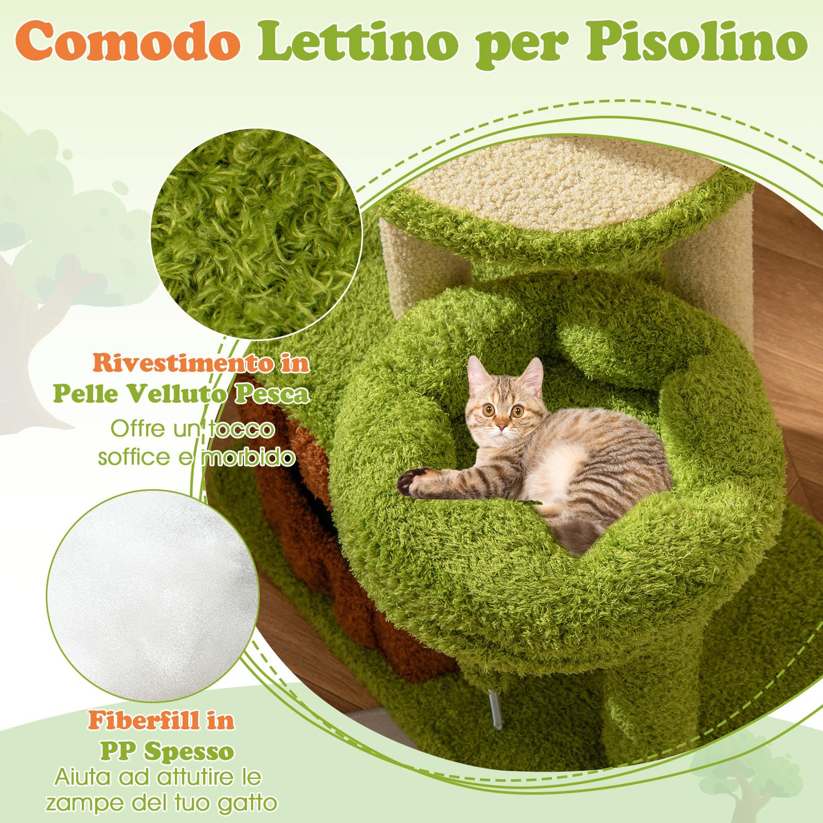 GYMAX Albero per Gatti Multilivello, Torre per Gatti con Nicchia a Forma di Tronco, Posatoio a Forma di Fiore, Letto per Pisolino, Piattaforme, Tiragraffi, Pompon, Palla a Molla