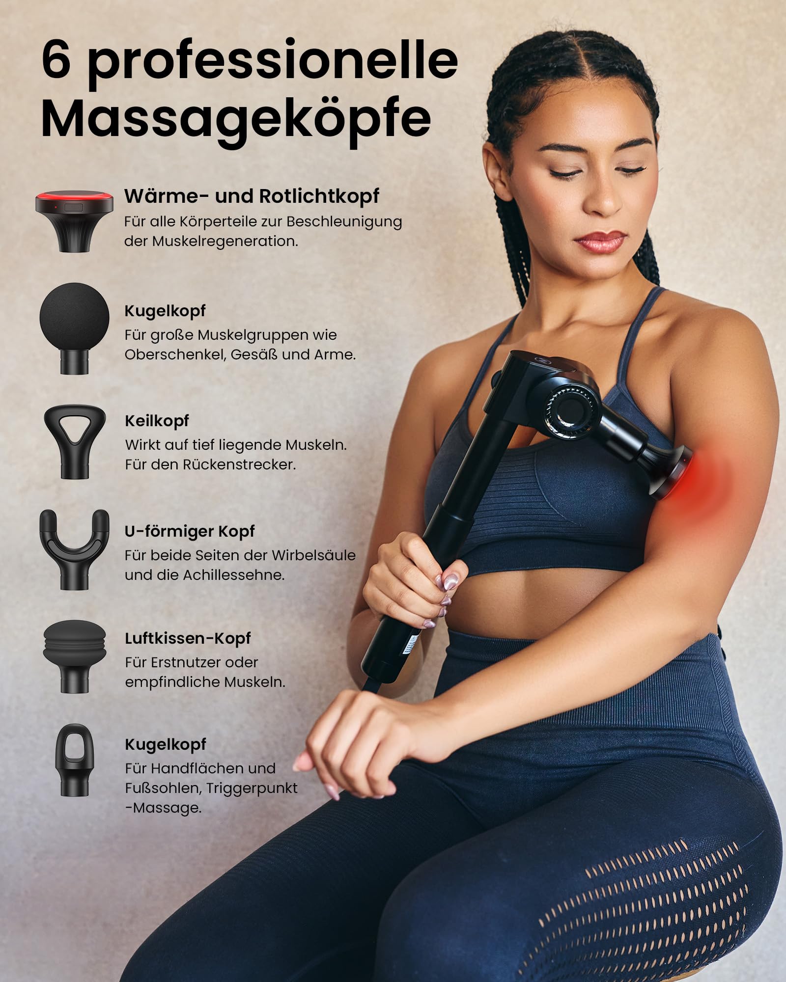 Massagepistole mit Wärmefunktion und Rotlichttherapie,Napre Massage Gun Massage Pistole mit Verlängerung,Muskel Percussion Massagegerät für Schulter Körper Rücken Entspannung,32 Geschwindigkeiten