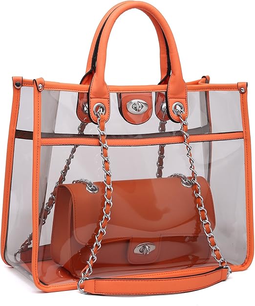 Large Clear Tote Bag PVC Top Handle Shoulder Bag 2 Pieces Set With Turn