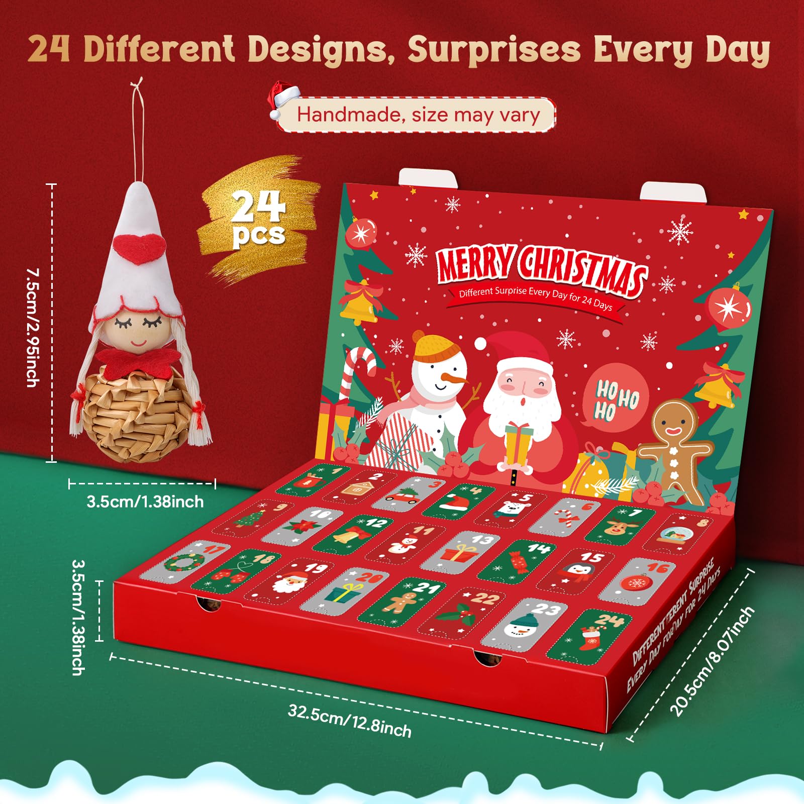 Calendario Adviento Gnomos Navideños 2026, 24 Piezas Adornos Árbol Navidad Originales