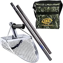 CKG Sand Scoops for Beach Metal Detecting Stainless Steel Beach Metal Detecting Shovel Underwater Treasure Hunting, Metal Detector Accessories(Bag + Scoop + Carbon Fiber Handle), (11x8 + Handle)