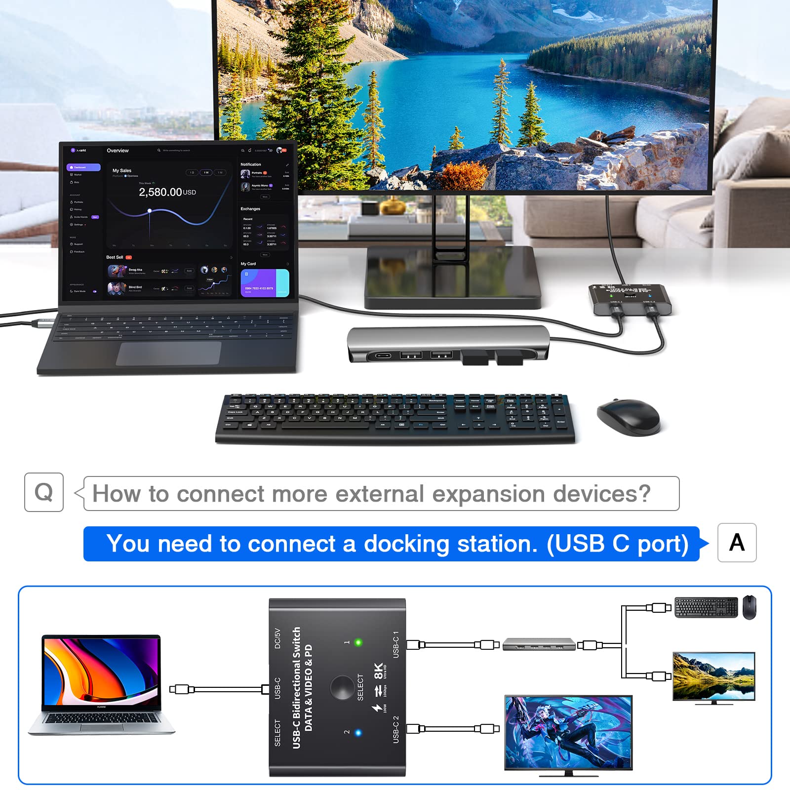 Amazon.co.jp: USB Cスイッチ 2イン1出力/1イン2アウト双方向USB C