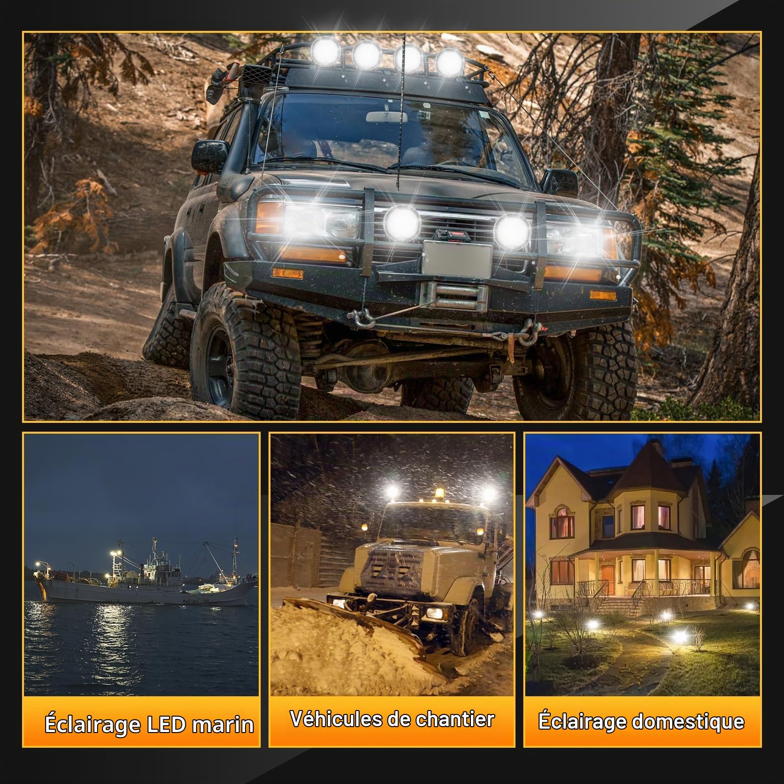 AUXTINGS 2 pièces 9 pouces 294W LED Pods Light Bar Noir Rond 24000Lm Étanche Spot Faisceau Led Lumière de Travail Hors Route Lumières Conduite Lumière pour Camion SUV ATV Tracteur Bateau