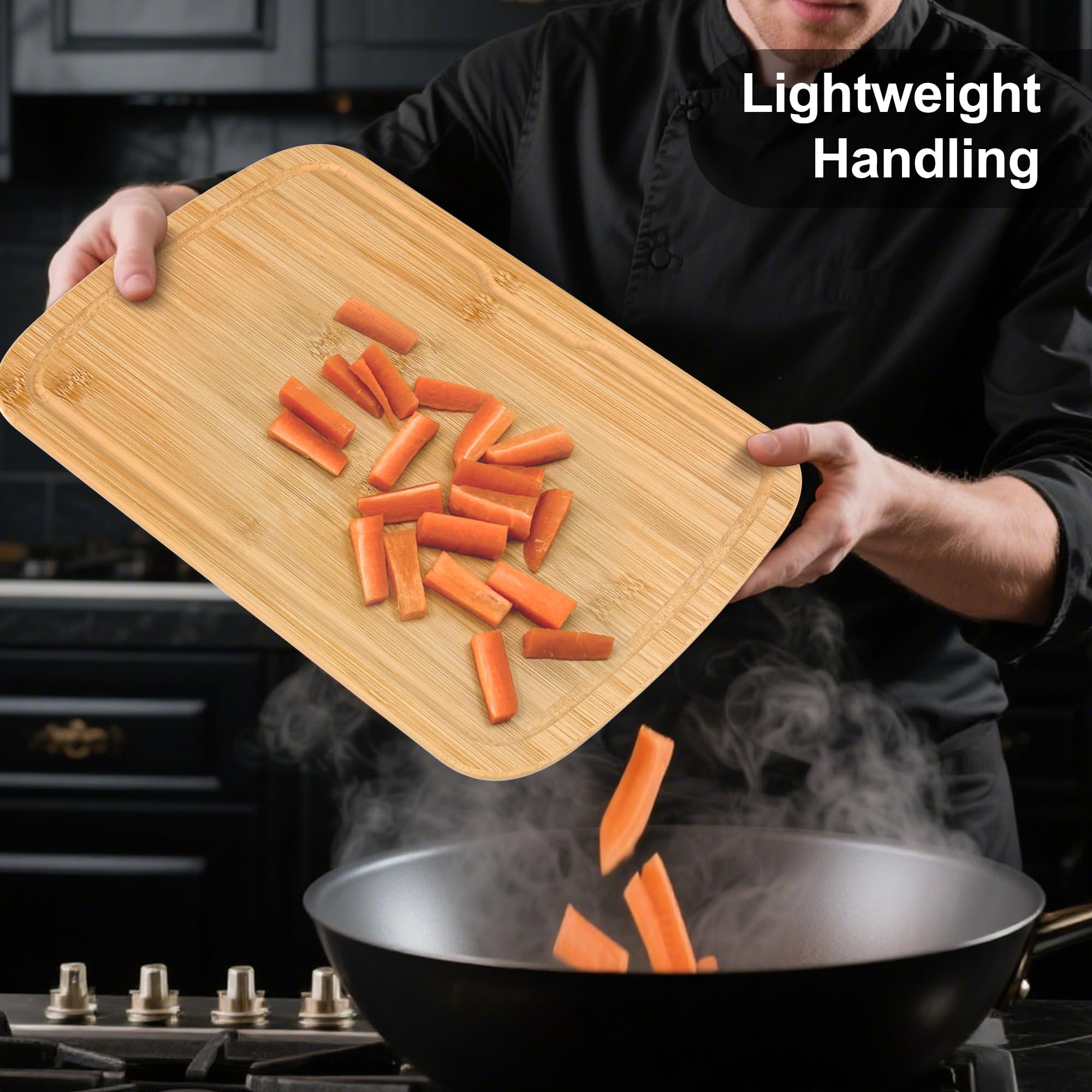KitchenBoss Bambù Tagliere Legno con Scanalatura, Set di 3 Tagliere da Cucina38x25cm/33x20cm/25x15cm Cutting Board Duraturo per Carne, Verdure e Pane