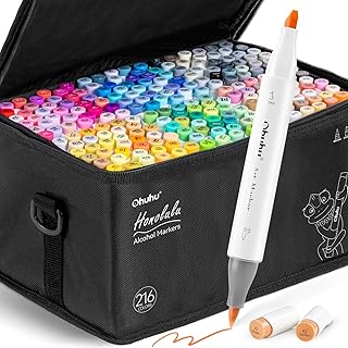 Ohuhu Alcohol Markers Brush Tip - Double Tipped Art Marker Set for Artist Illustration - 216 Colors - Chisel &amp; Brush Dual ...