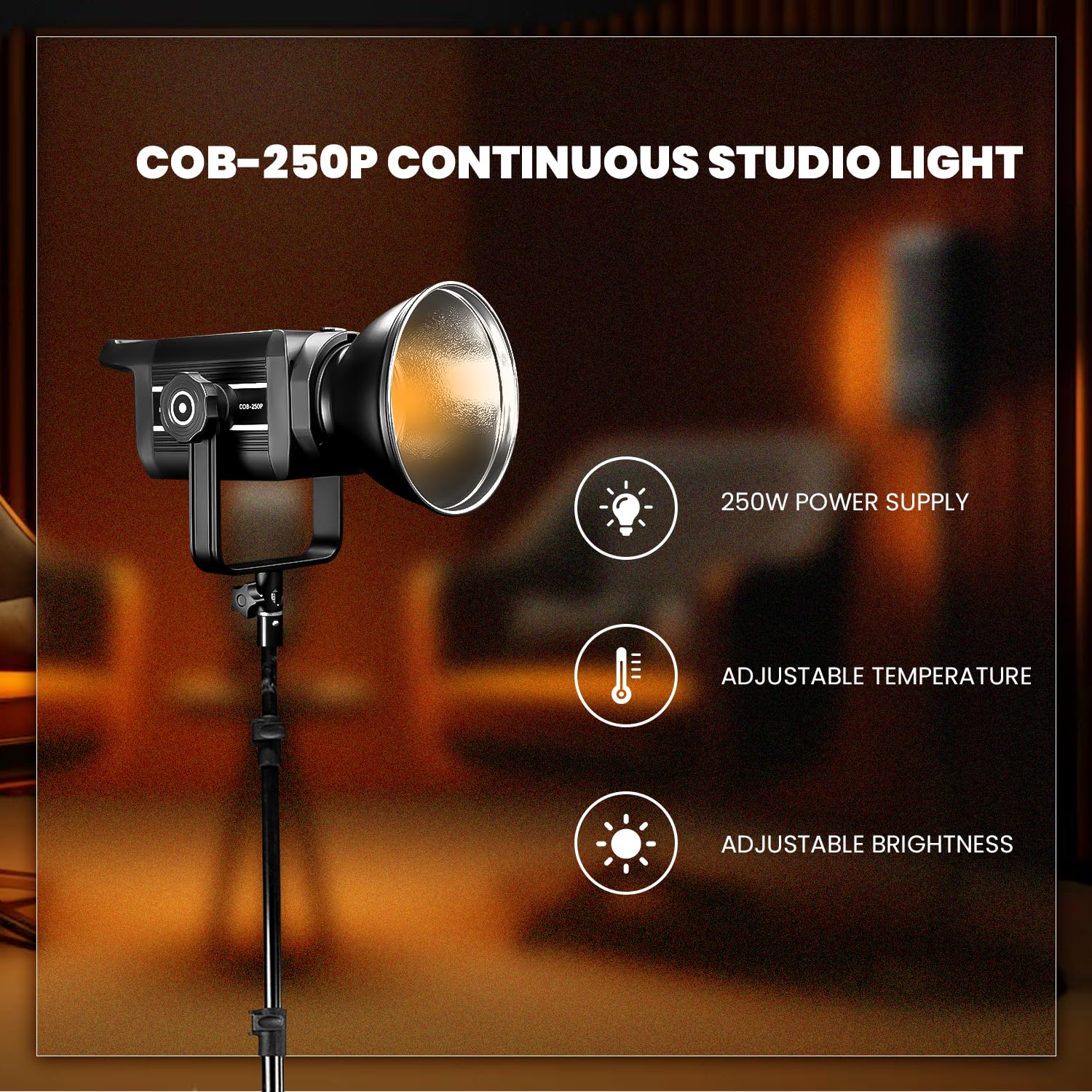 HIFFIN (COB-250P) 250W Bi-Color Continuous LED Video Light with 9 FX Modes, 2800K–6800K Adjustable, 10–100% Brightness Control, Remote Operated Studio Lighting for Photography & Videography 1