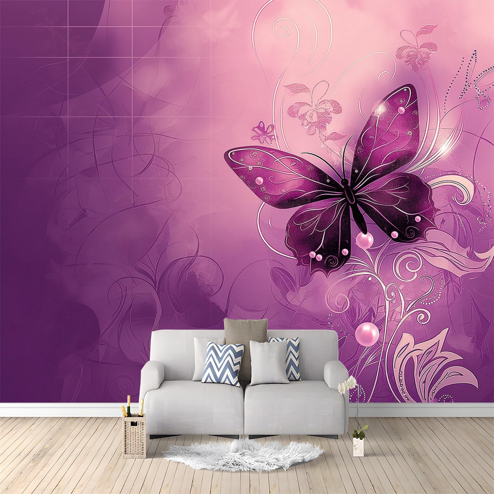 Tapeta 350 x 256 cm, tapeta na fizelinie, abstrakcyjny wir, motyl kwiatowy, dekoracja, wodoszczelna, folia ochronna na ścianę, do sypialni, salonu, tapeta ścienna, fototapeta fioletowa, w zestawie