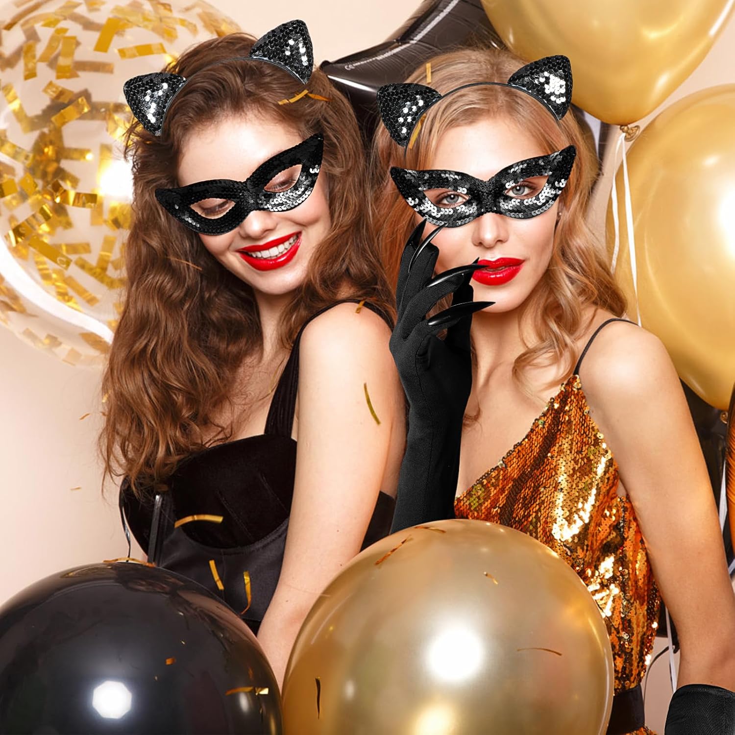 Hifot Cat Costume Accessories for Women with Cat Ears Headband, Black Mask Gloves and Necklace for Carnival Halloween Party - Image 5