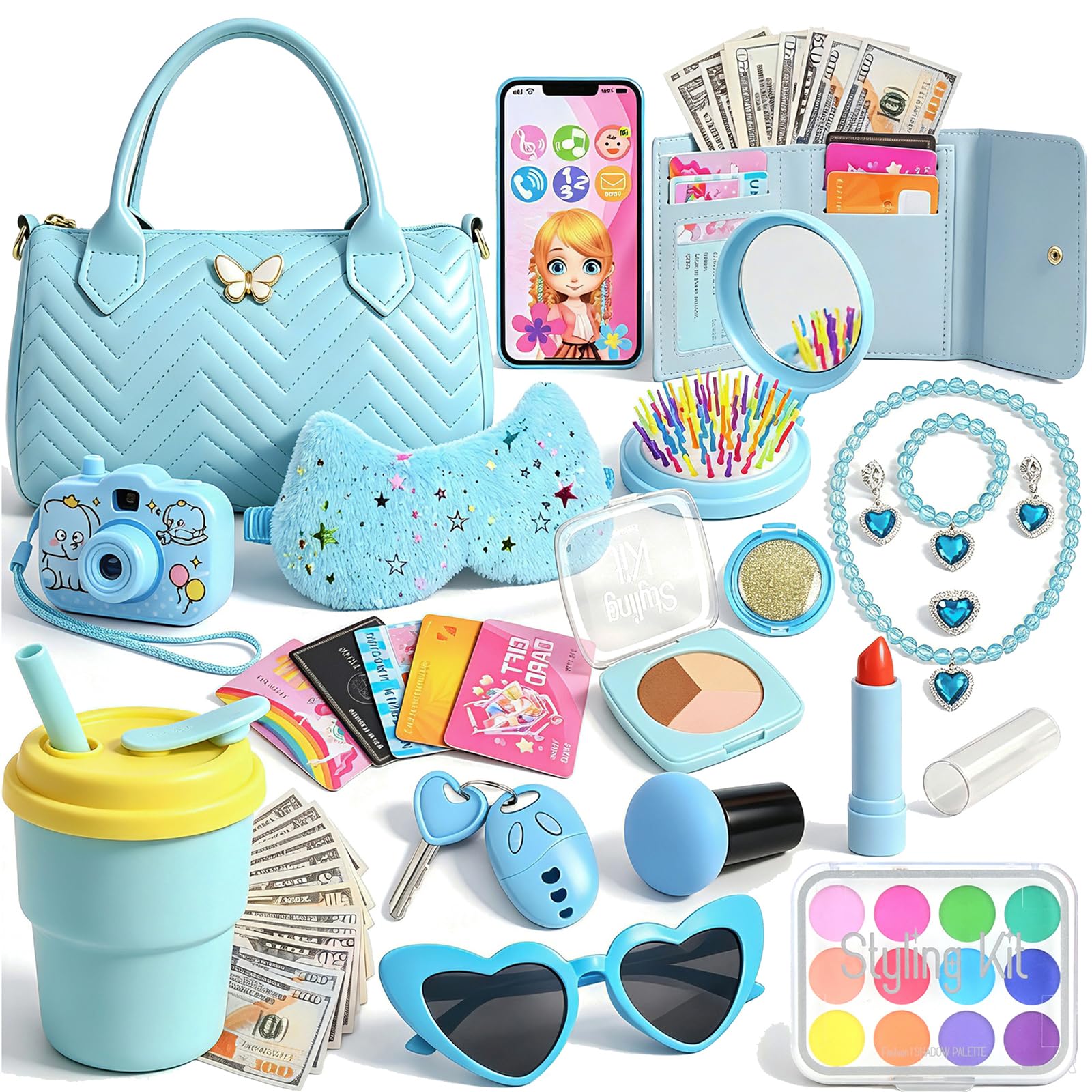 Little Girls Purse with Accessories, Pretend Makeup Kids 3-12, Girls Toys