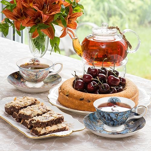 Miniatura 3 de Van Gogh Paintings - Juego de 2 tazas de té florales, porcelana de hueso de 7 onzas, tazas de café británicas de porcelana para té de rosa,