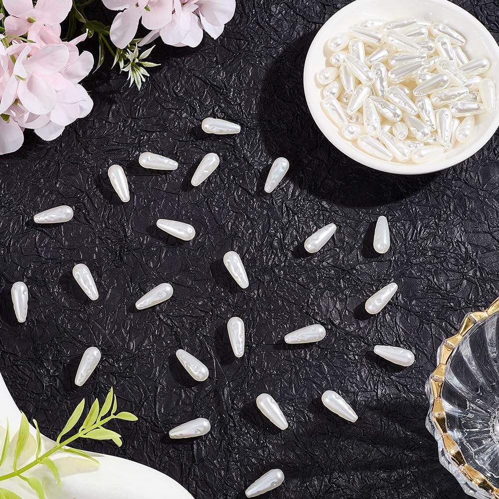 1 Box 100PCS White Plastic Teardrop Shaped Pearls Beads with Hole Water Drop Faux Spacer Imitation Summer Artificial Loose Pearl Bead for Jewelry Making Bracelet Earrings DIY Craft Supply - Image 7