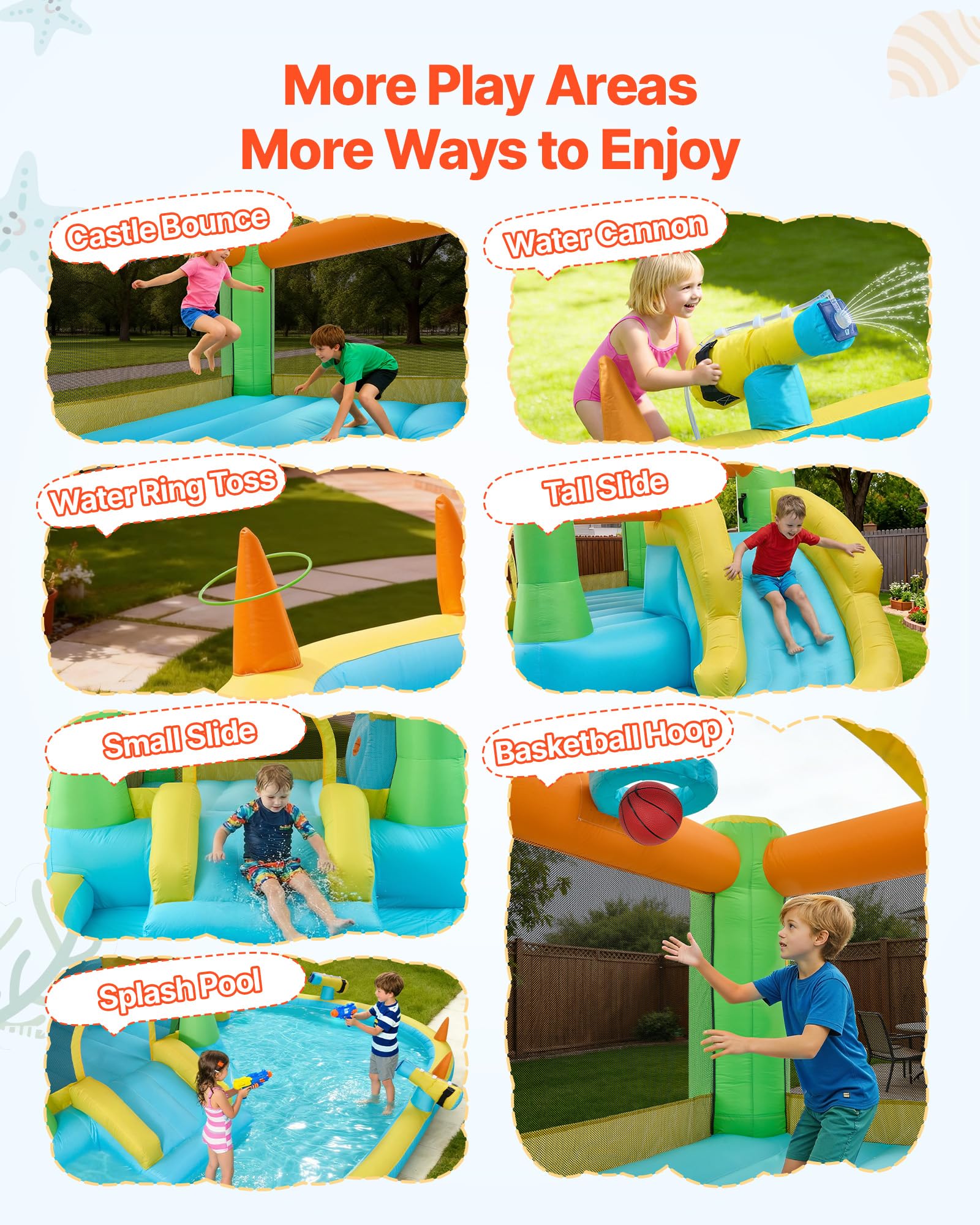 VEVOR Castello Gonfiabile da Esterno per Bambini 382 x 398 x 197 cm con Scivolo Piscina Gioco d'Acqua, Castello Gonfiabile Capienza ca. 3-4 Bambini per Età 3–8 Anni, Carico max. 160 kg