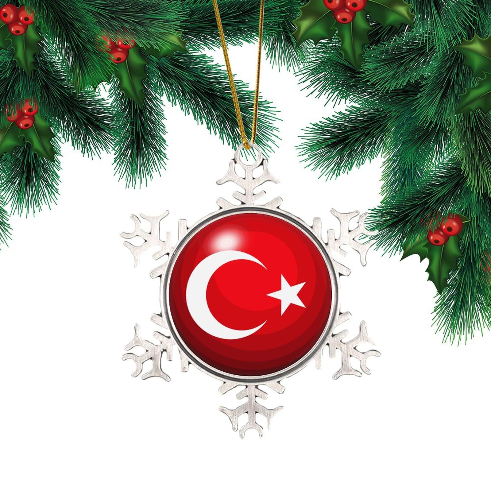 Autravelco Style Turkey Snowflake Ornaments World State Map Flag Frame Silver Christmas Ornament Holiday Decoration Latin America Hispanic Country European Asia Africa Flags Rustic Christmas Bauble For Family Home