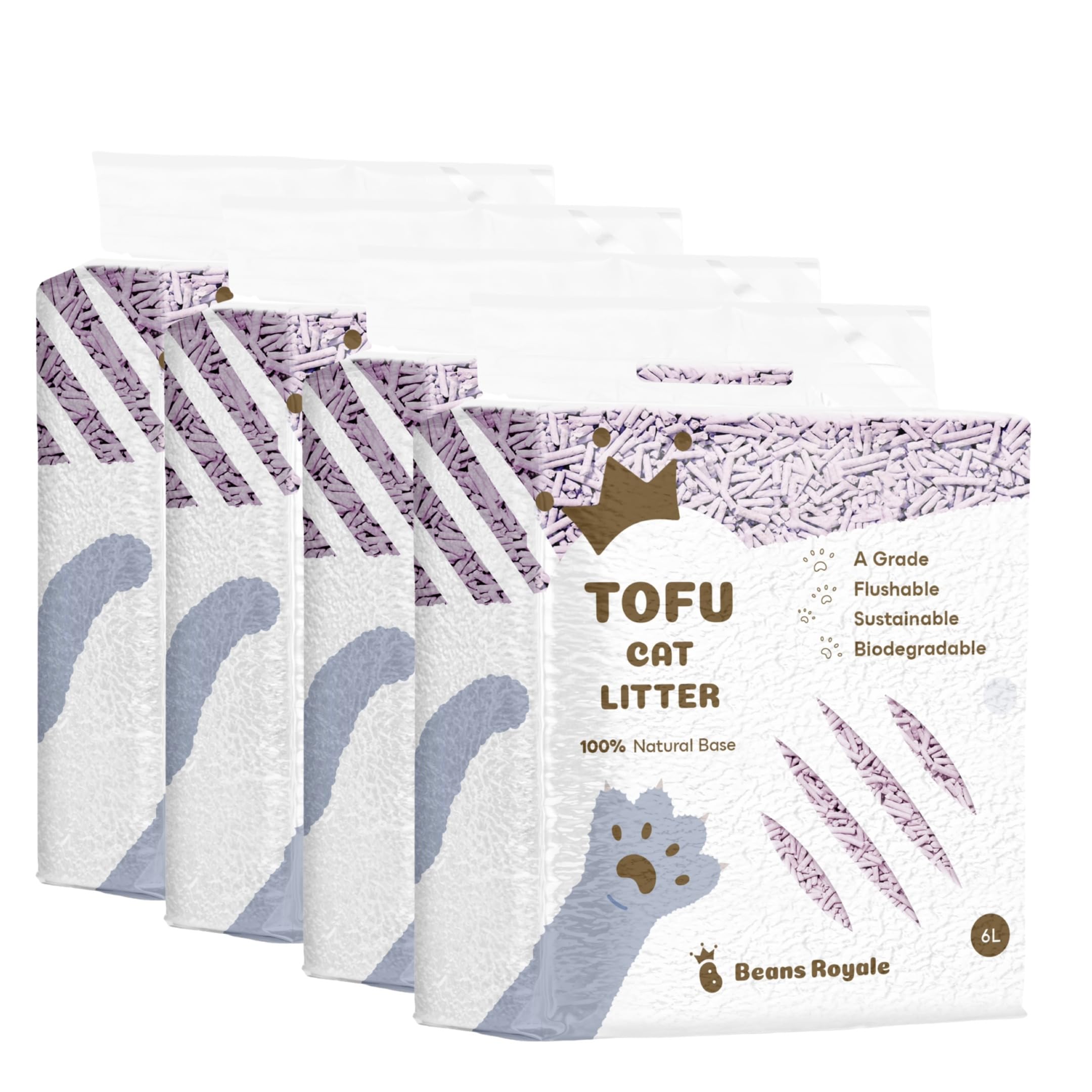 Tofu Cat Litter, Clumping Kitty Litter, Flushable,Pea Fiber,Dust Free, Odor Control, Low Tracking, Lightweight (Milky 4 Pack) (Lavender) โ image 1