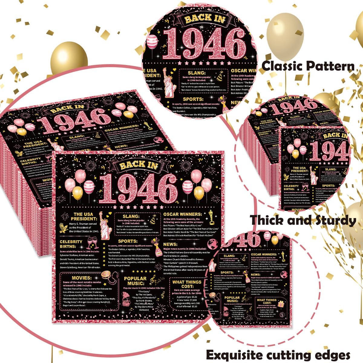 50Pcs Rose Gold Back in 1946 Paper Napkins Vintage 80th Birthday Decorations Women Cheers to 80 Years Birthday Party Supplies Disposable Luncheon Dinner Napkins 6.5" x 6.5" for 80th Bday Party Favor