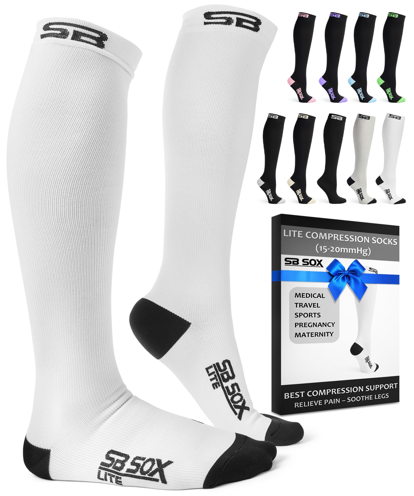 SB SOX Lite Kompressionsstrümpfe (15-20mmHg) für Männer & Frauen - Perfekt für Frühjahr/Sommer - Best Strümpfe für Laufen, Medizin, Sport, Reise, Schwangerschaft
