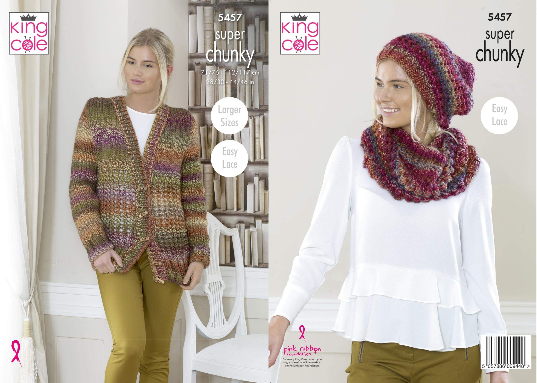 King Cole Super Chunky Knitting Pattern Cardigan Hat and Cowl 5457
