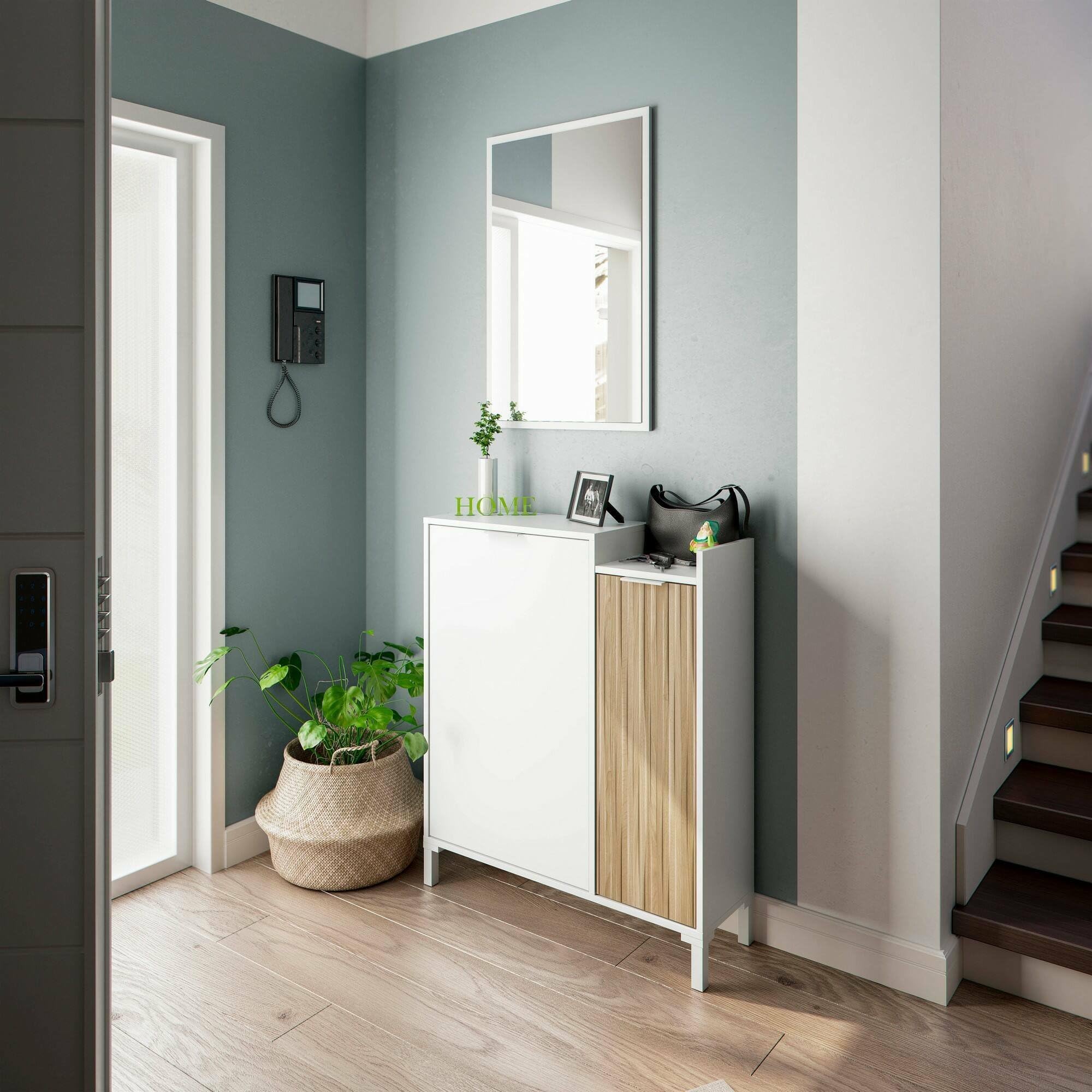 Dmora Mobile da Ingresso Williamsport 24x77x91h cm Bianco Specchio Incluso 3 Ripiani, Modulabile