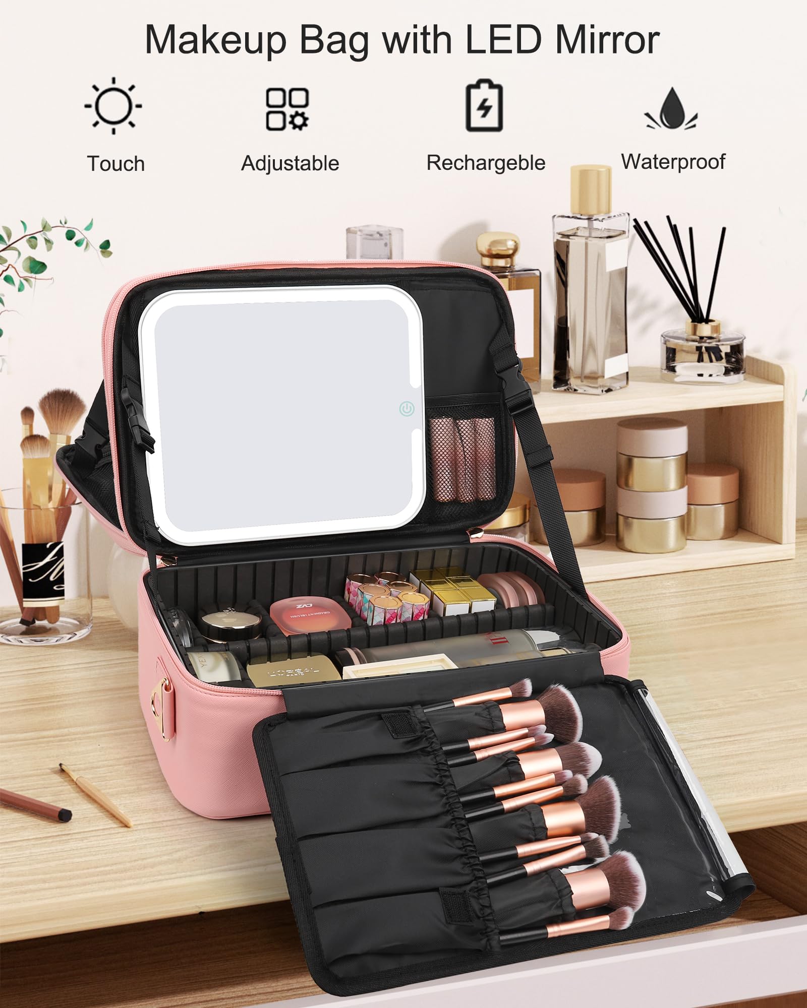 Chomeiu Borsa da viaggio trucco professionale, borsa cosmetica, organizer, borsa per accessori, cassetta degli attrezzi (piccola, nero)