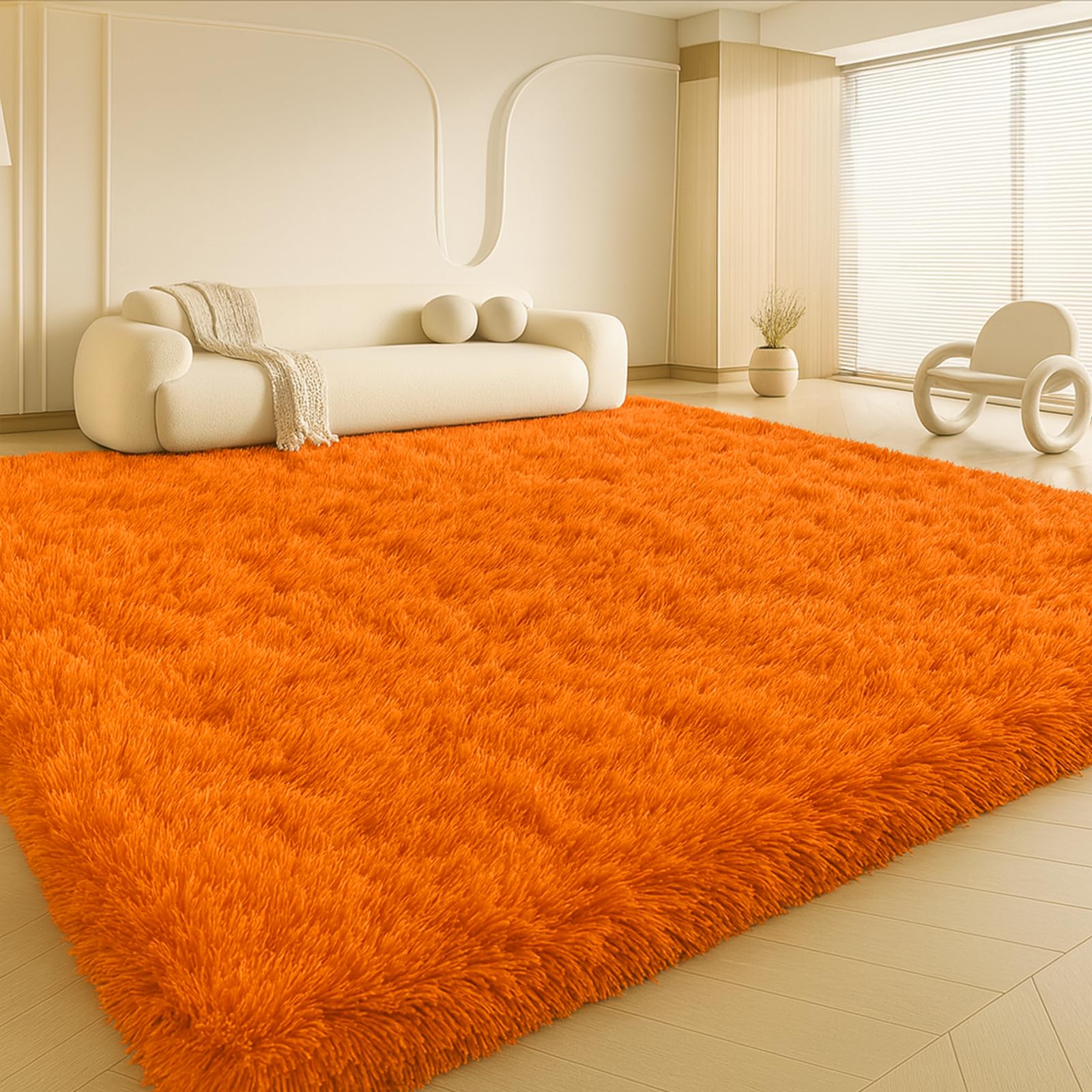 Photo 1 of Mtandyx Large 9x12 Area Rug for Living Room, Soft Shag Rugs for Bedroom, Non-Slip Ultra Fluffy Rug,Modern Plush Carpet for Girls Boys Kids Room Dorm,Fuzzy Rug for Home Decor Aesthetic,Orange