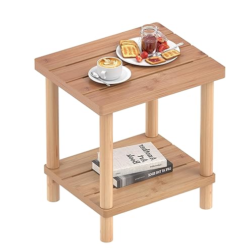 LEJANEOYE Outdoor Side Table, 2-Tier Small Outdoor Table for Patio,