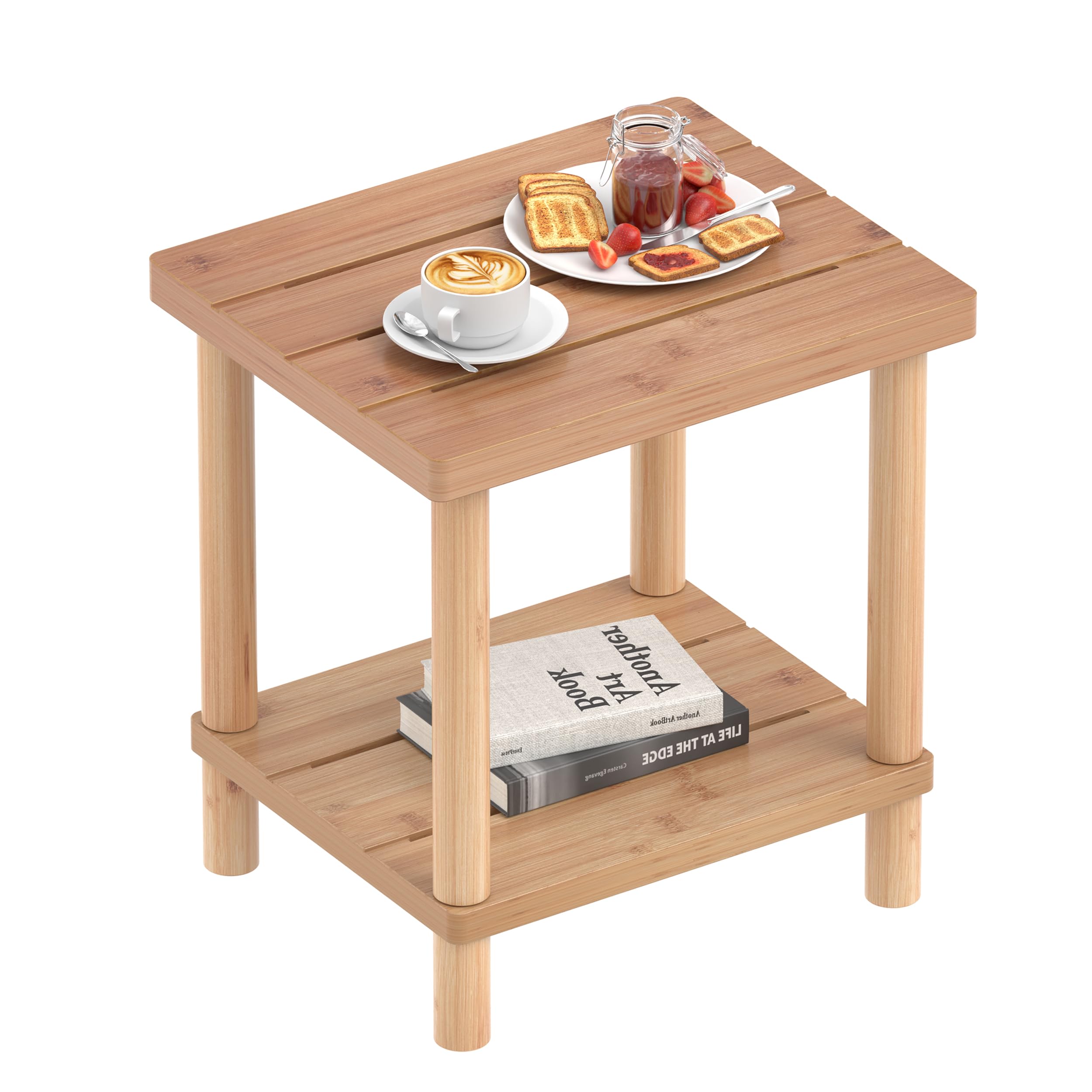 LEJANEOYE Outdoor Side Table, 2-Tier Small Outdoor Table for Patio, Adirondack Side Tables for Outside or Indoor, Bamboo End Table for Pool, Porch,