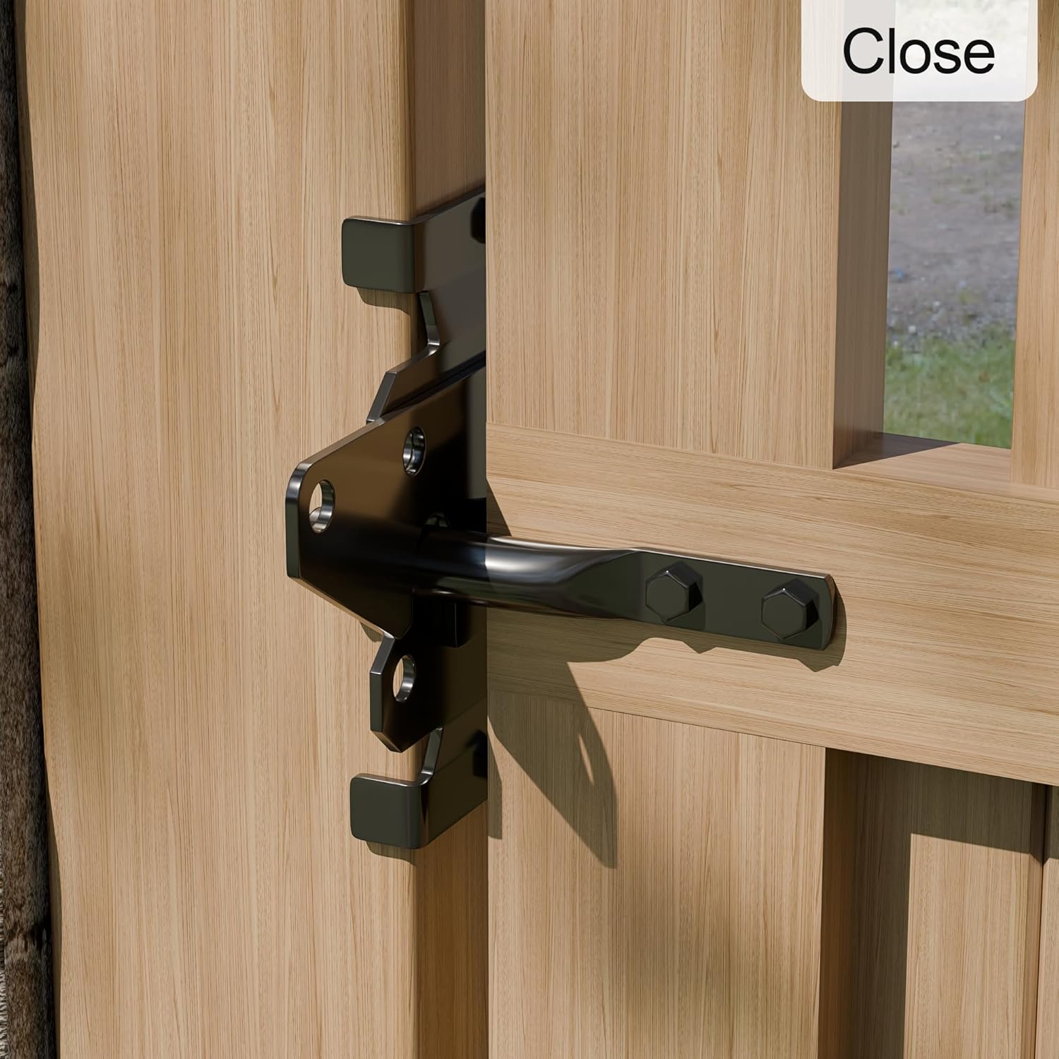 Heavy Duty Self-Locking Post Mount Automatic Gravity Lever Gate Latch for Wooden Fence with Fasteners - Black Finishing Steel Gate Latch to Secure Pool/Yard/Garden