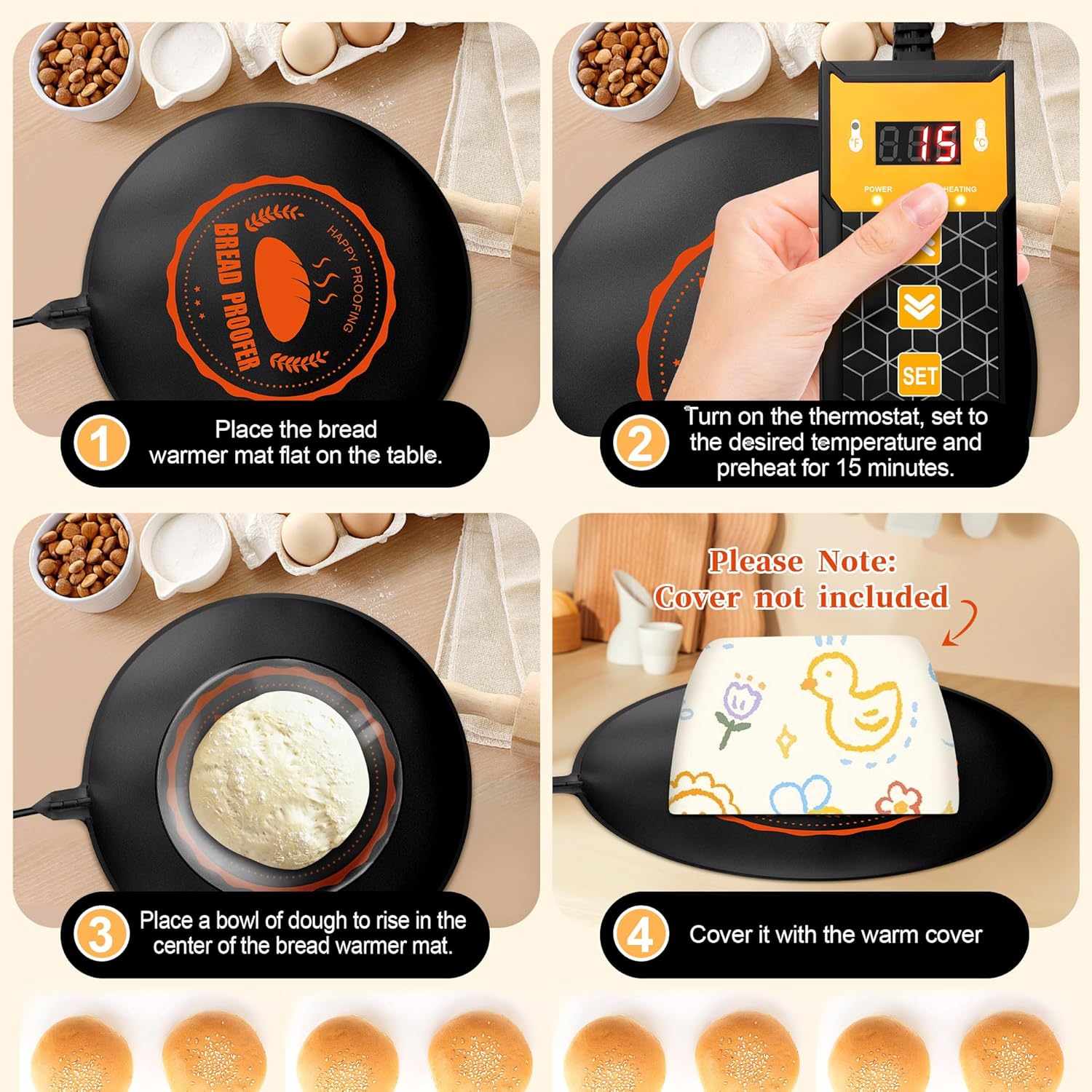 Bread Proofer Warming Mat，Temperature Control Sourdough Heating Pad Dough Proofer for Making Bread with a Storage Bag(2 Pieces)