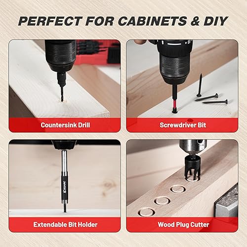 Miniatura 8 de EZARC Juego de brocas avellanadas, 22 brocas para fregadero de encimera con 2 cortadores de enchufe de madera, soporte magnético para puntas de