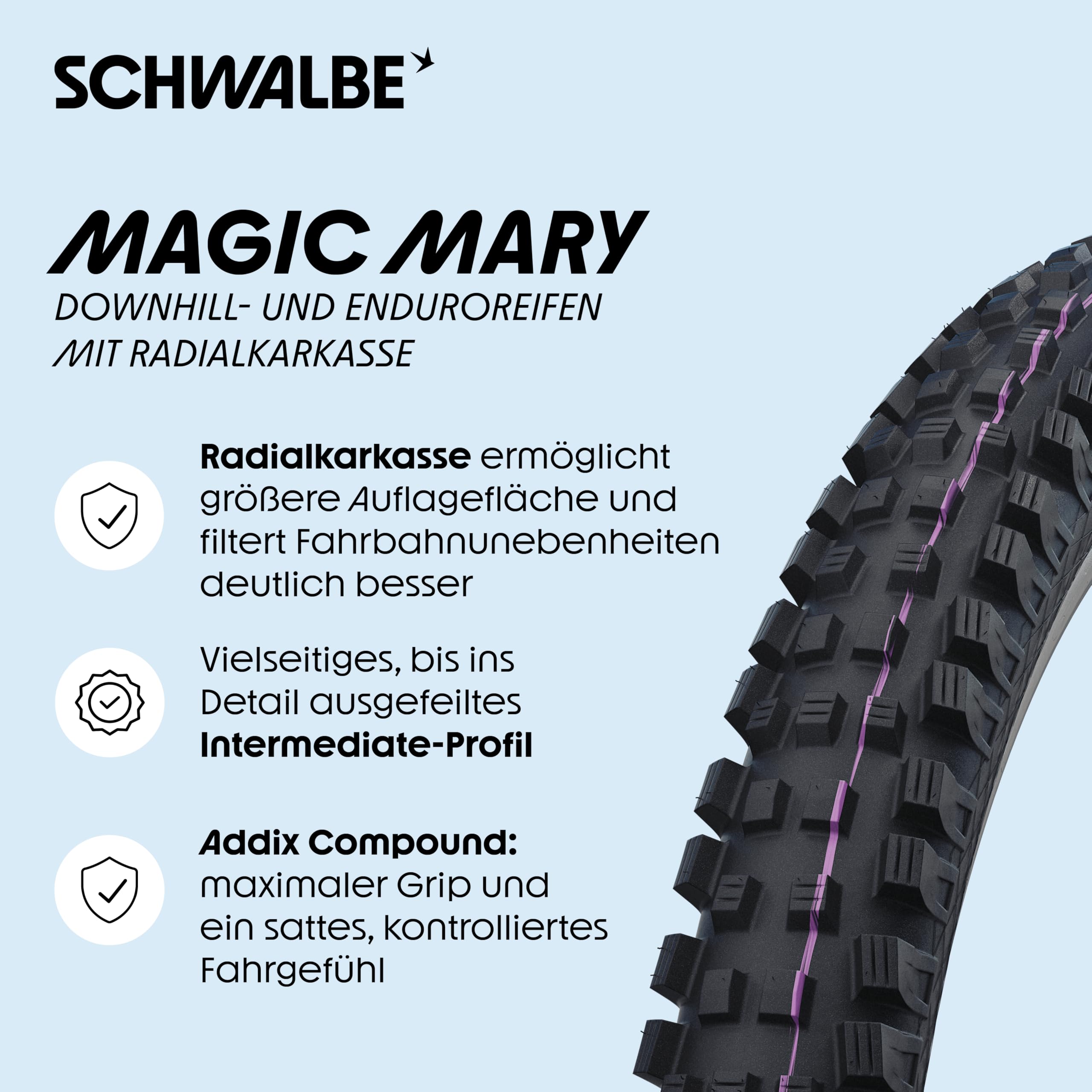 Schwalbe Fahrradreifen Magic Mary Radial – Downhill & Enduro MTB Reifen 27,5/29 Zoll - Tubeless Ready Faltreifen