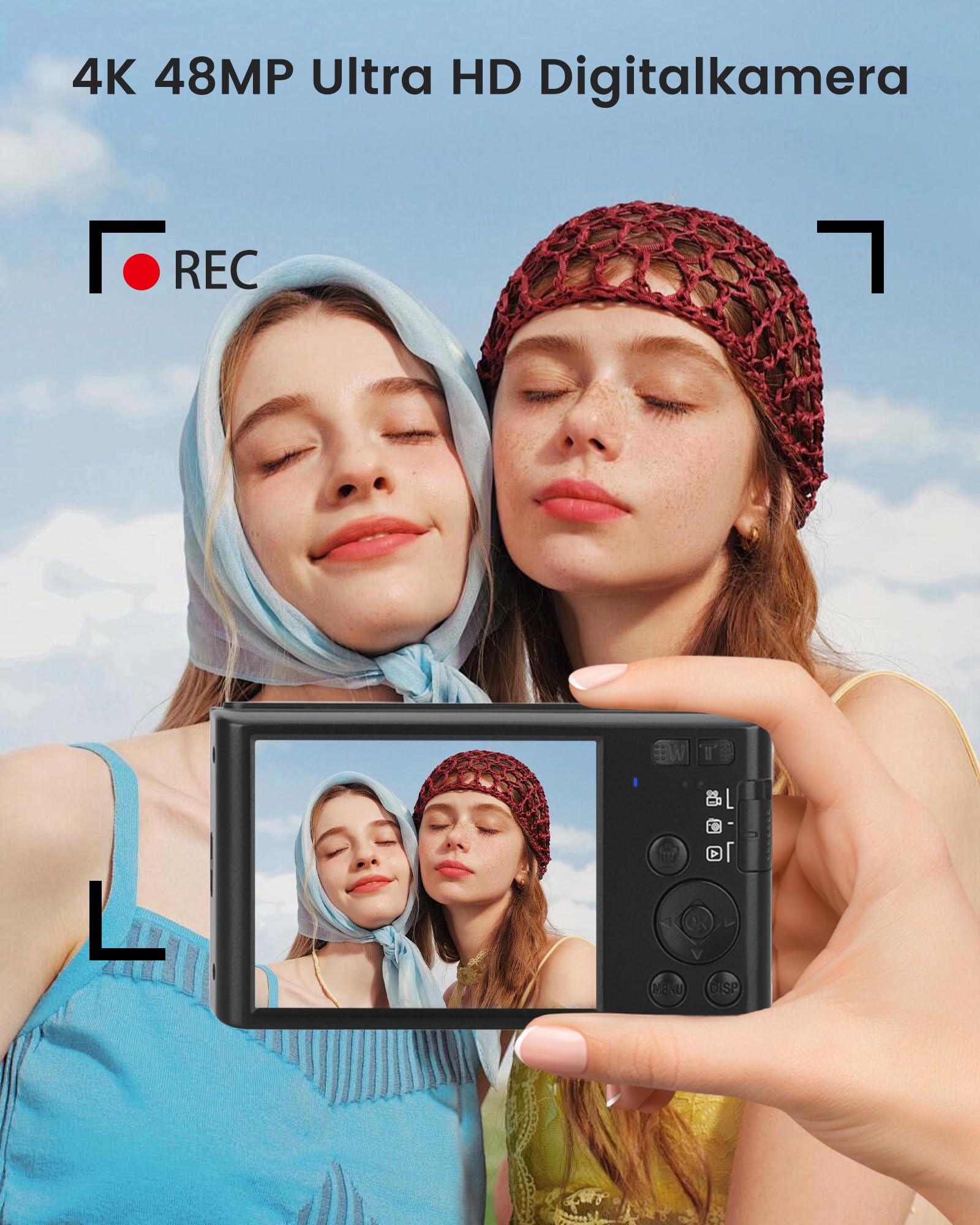 Cámara digital 4K 48MP Vlogging Camera para Niños Adolescentes Cámara FHD Compacta Cámara fotográfica con pantalla de 2,8" 16X Zoom, Regalos para Principiantes Estudiantes Niños Niñas