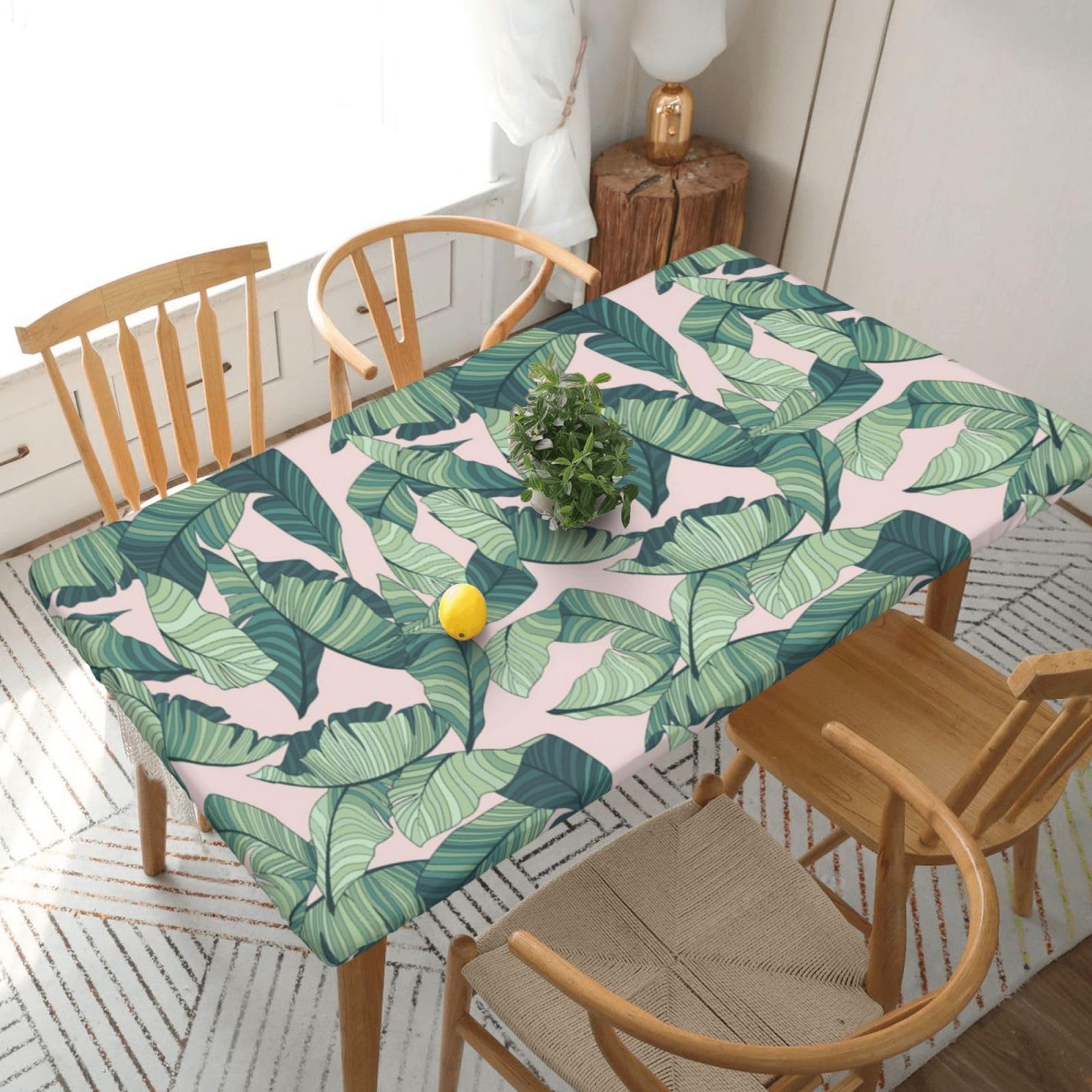 BNVSADC green palm tree leaves pink Printed 5FT Tablecloth Polyester Kitchen Water Resistant Table Cloth Dining Table Decoration Table Covers, 152x76 CM