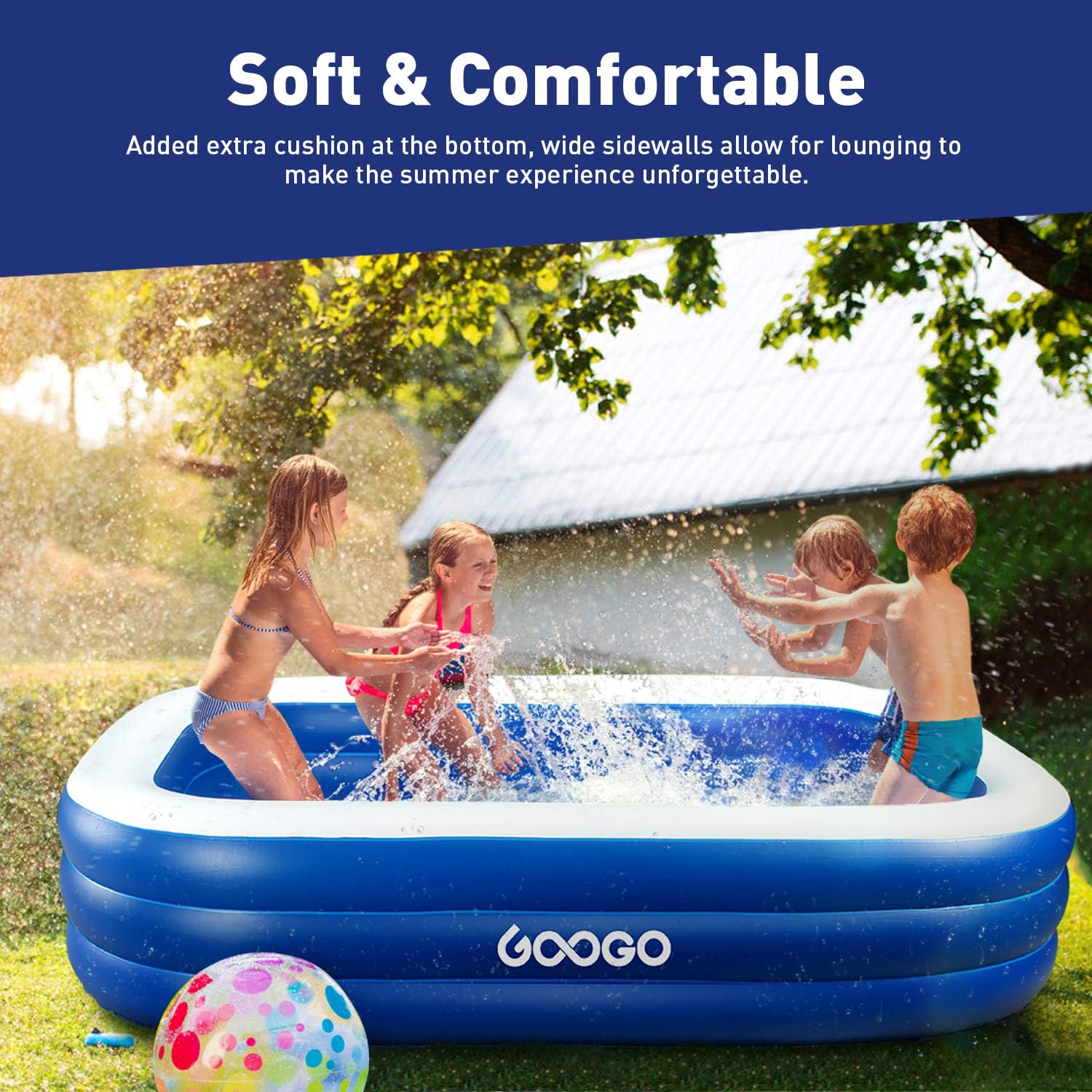 Lowest Price Googo Inflatable Swimming Pool, 118x72x20 inch Family Inflatable Lounge Above Ground Blow Up Pool for Kiddie, Kids, Adults, Easy Set Swimming Pool for Backyard, Summer Water Party Exclusive Googo Inflatable Swimming Pool, 118x72x20 inch Family Inflatable Lounge Above Ground Blow Up Pool for Kiddie, Kids, Adults, Easy Set Swimming Pool for Backyard, Summer Water Party