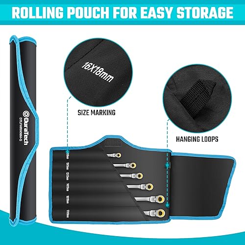 Miniatura 7 de DURATECH Juego de llaves de trinquete extra largas antideslizantes de cabeza flexible, juego de llaves de extremo de caja doble, 6 piezas, métricas