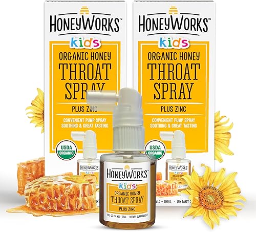 Miniatura 6 de HoneyWorks Spray para la garganta para adultos para aliviar el dolor de garganta, 1 oz, miel oscura orgánica USDA calmante sin OGM + zinc, alivio