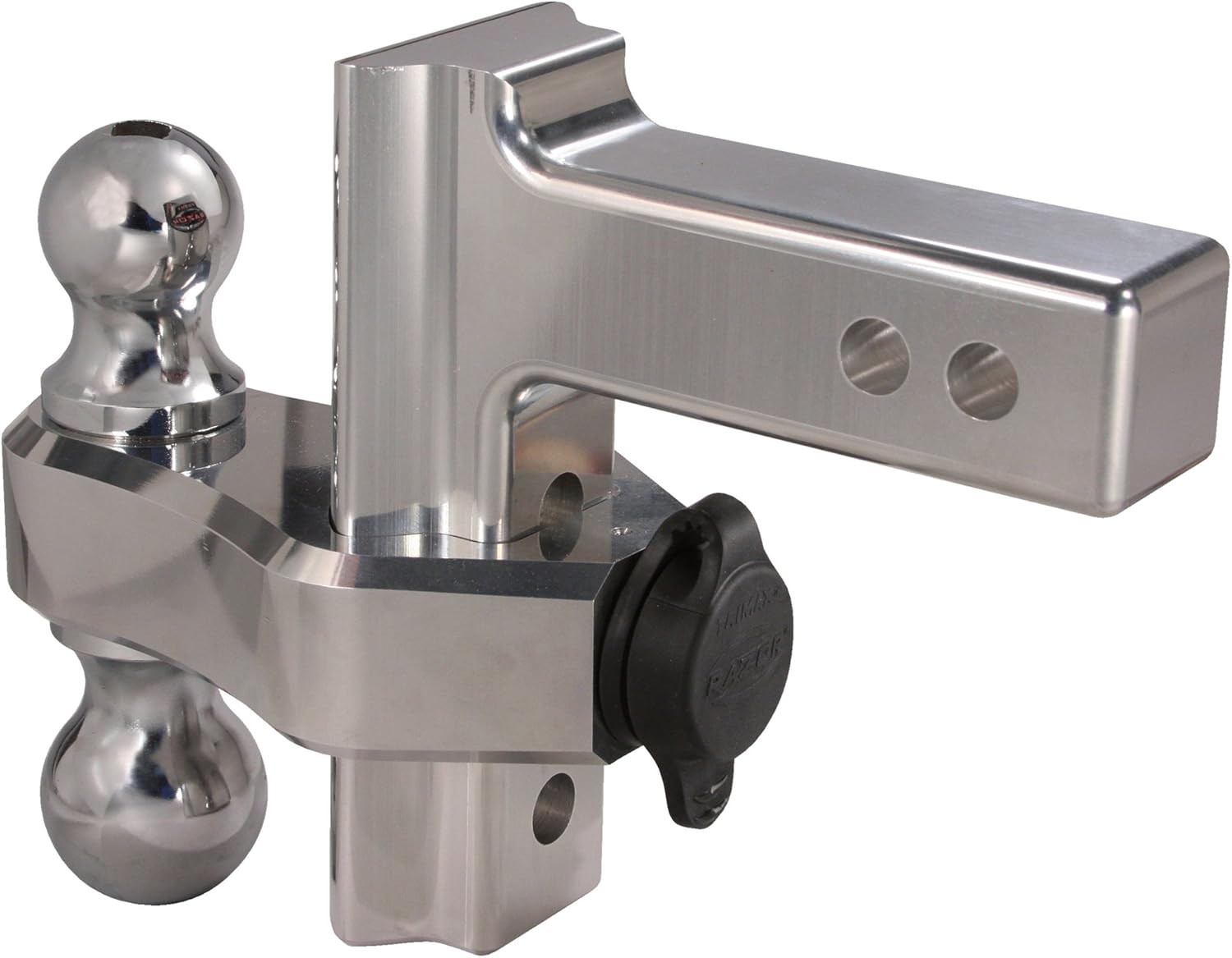 TRIMAX TRZ6AL Razor XTR 6" Adjustable Drop Hitch – Truck, Trailer, Camper, Boat, Polished Aluminum, 2" Receiver, Locking Dual Ball Mount (2" & 2-5/16"), 10,000 lbs GTW, Rise/Drop Design
