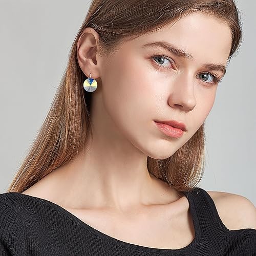 Miniatura 4 de Aretes colgantes con cristales Bella, chapados en oro blanco de 18 quilates, chapados en oro amarillo y cristales redondos para mujer, 0.551 in