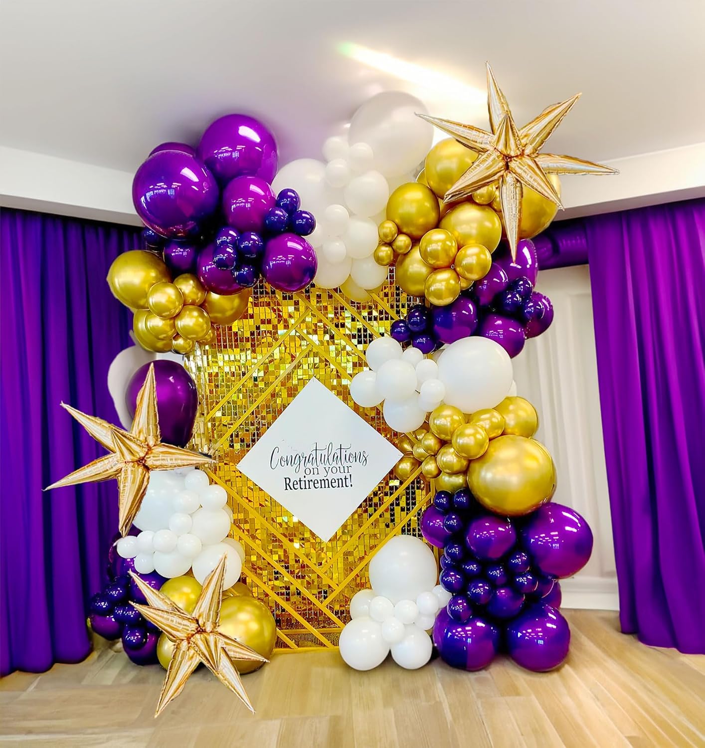 Purple and Gold balloon Garland Arch Kit 140Pcs double