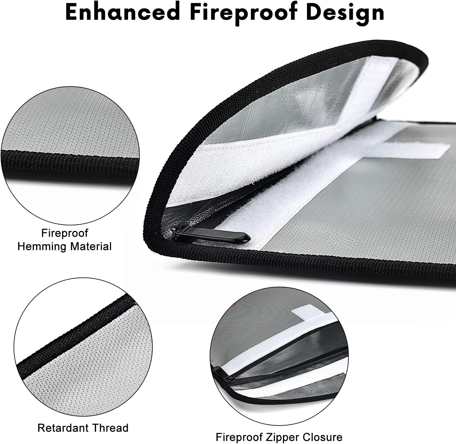 Fireproof Document Bag with 4-Layers Protection, 14‘’ⅹ10’’ Waterproof and Fireproof Safe Money Bag Storage for Cash, File, Portable Charger, CD, External Hard Drive with Zipper,Silvery