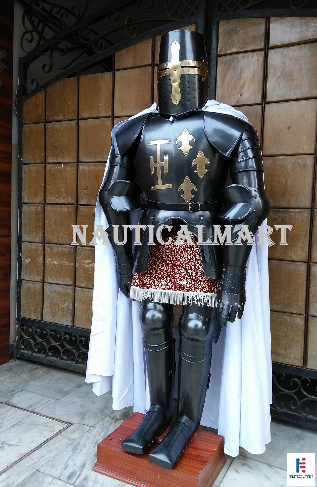 NauticalMart Dark Black Medieval Full Suit of Crusader Armor Reenactment Costume