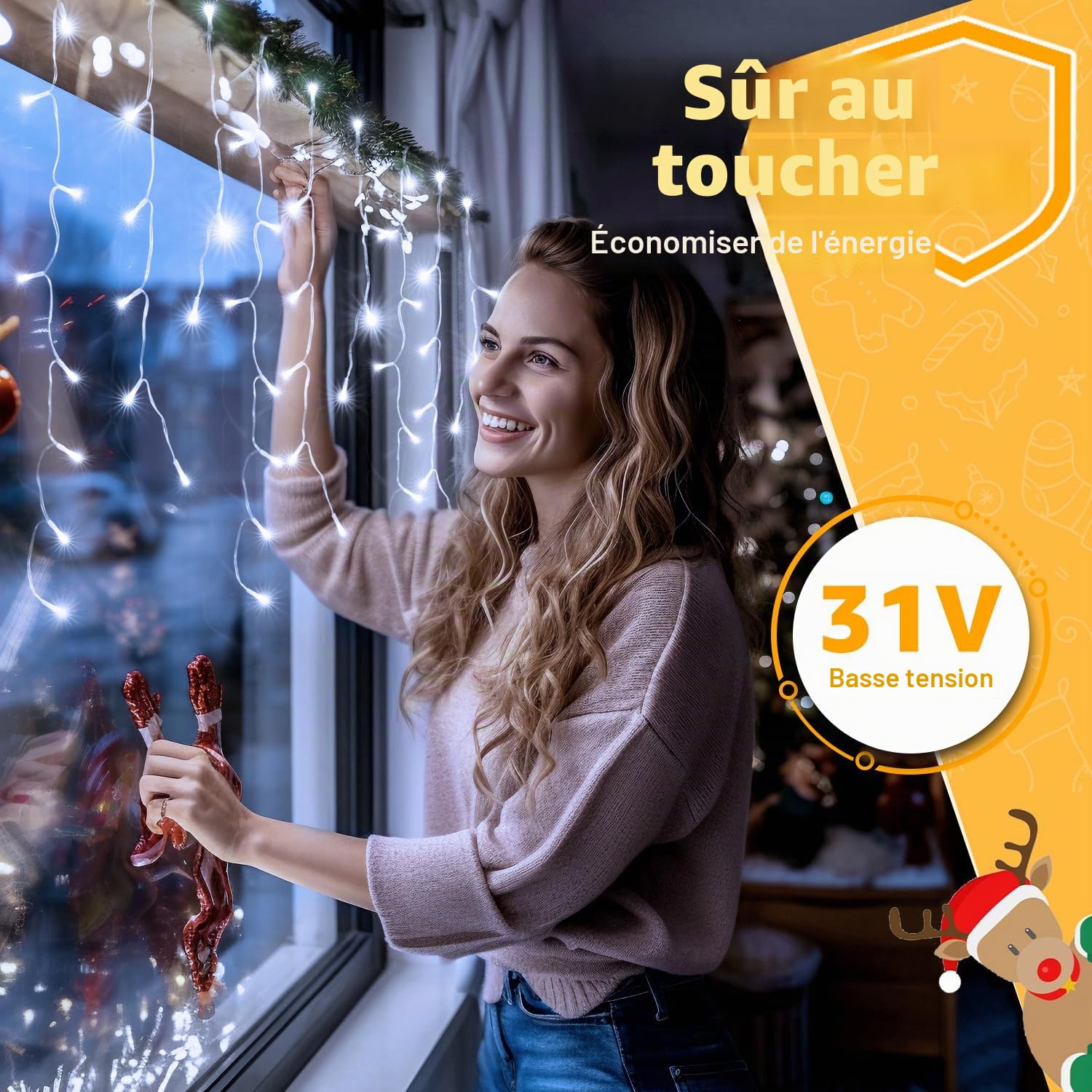 Ollny Pluie Verglaçante Guirlande Lumineuse Extérieure 15M Guirlande Lumineuse Extérieure avec Télécommande Étanche Lumières de Noël Extérieures blanc froid