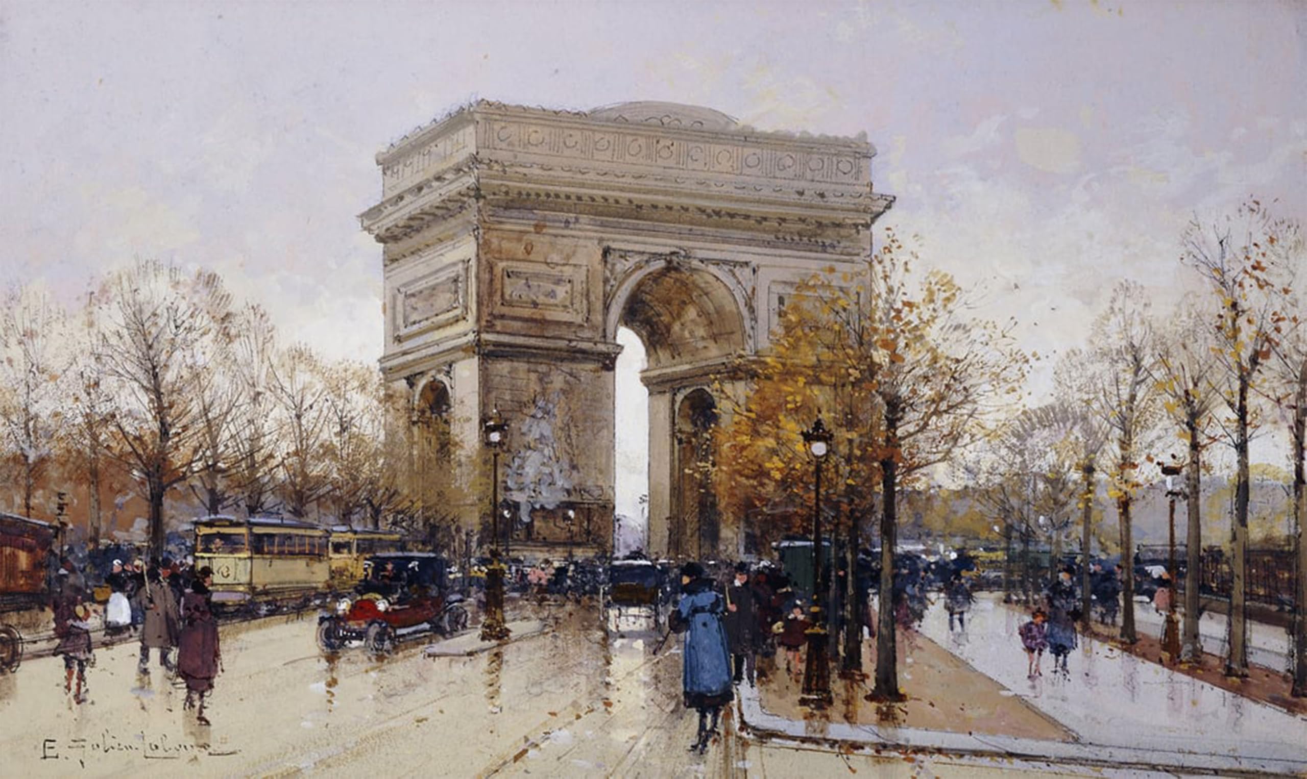 SERENDIPITP Abstract Painting Mural Print Picture Wall Decor Painting the Arc De Paris by Eugene Galien Laloue Vintage Wall Artwork for Home Decor 60x90cm