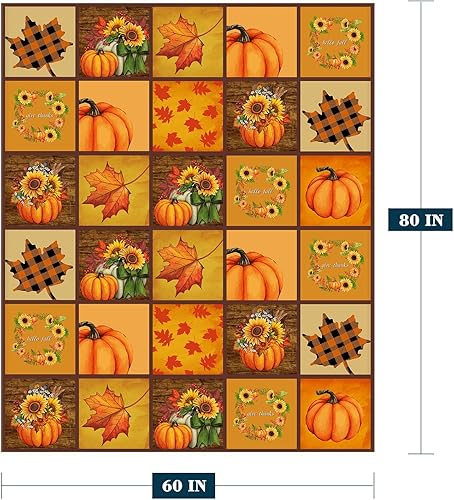 Miniatura 2 de Neatee Living Manta decorativa de otoño, tamaño individual, a cuadros, Acción de Gracias, calabaza, hoja de arce, para sofá, cama, al aire libre,