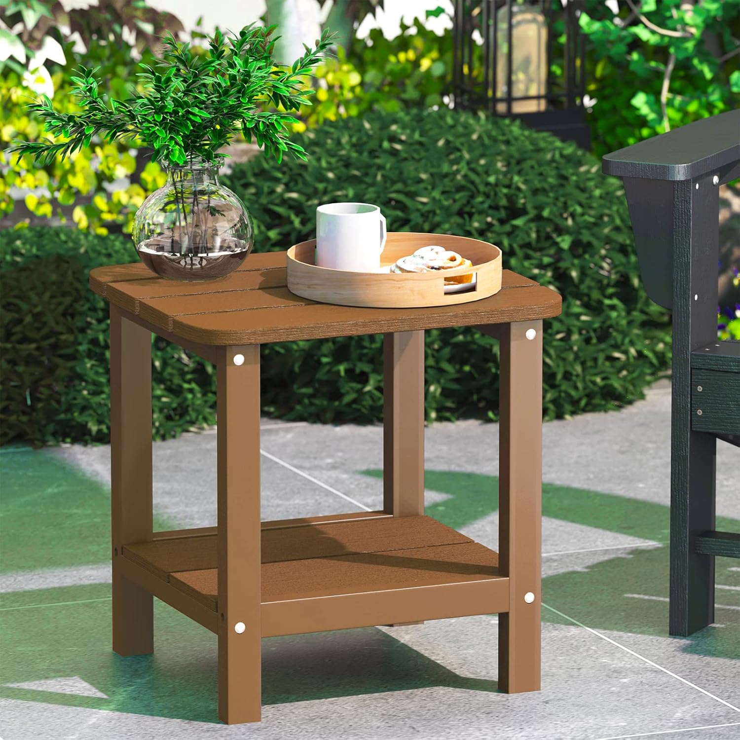 SERWALL Double Adirondack Side Table Rectangular End Table, Brown : Patio, Lawn & Garden